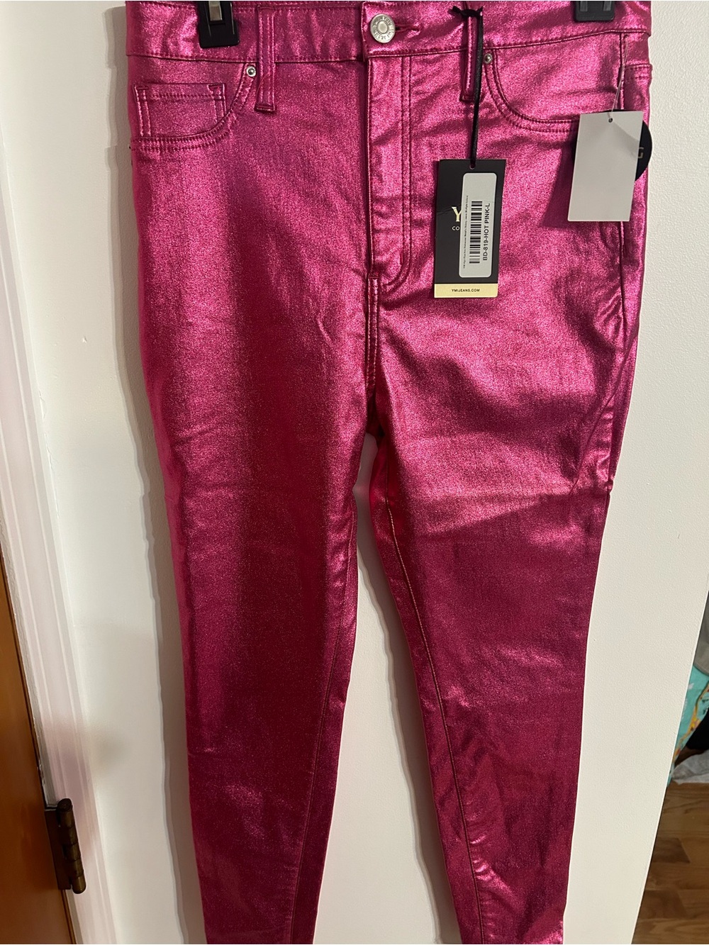YMI Metallic Fuchsia Skinny Jeans